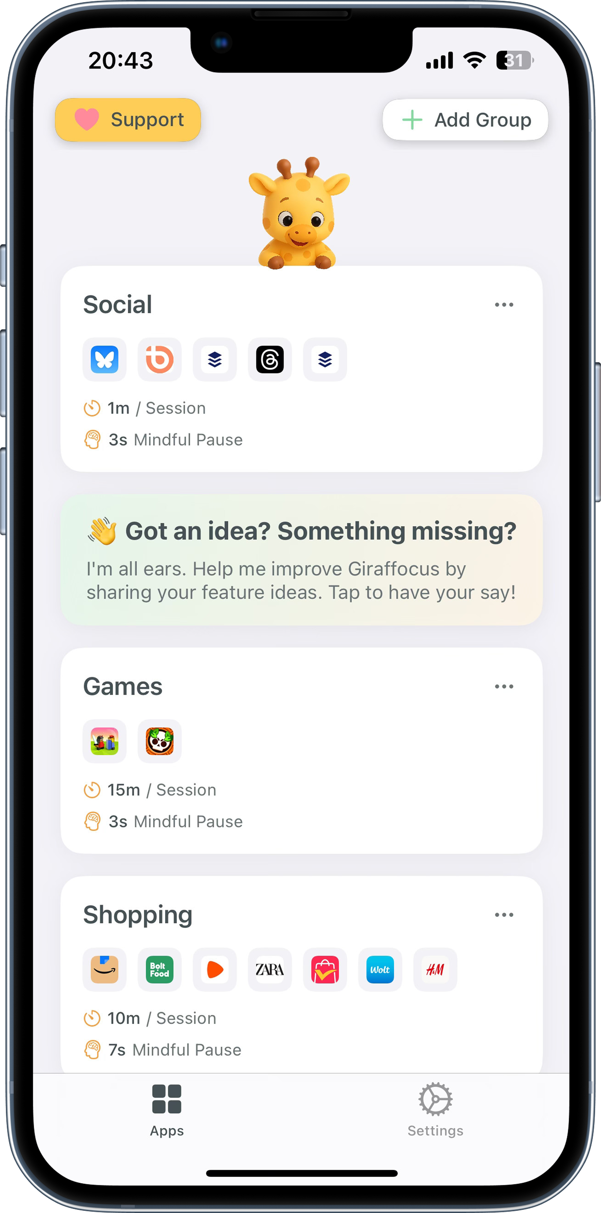 Giraffocus App Screenshot